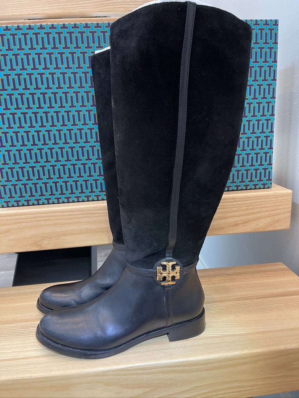 Tory Burch Miller 25mm Riding Boots Black Leather Suede Size 11 Worn Once